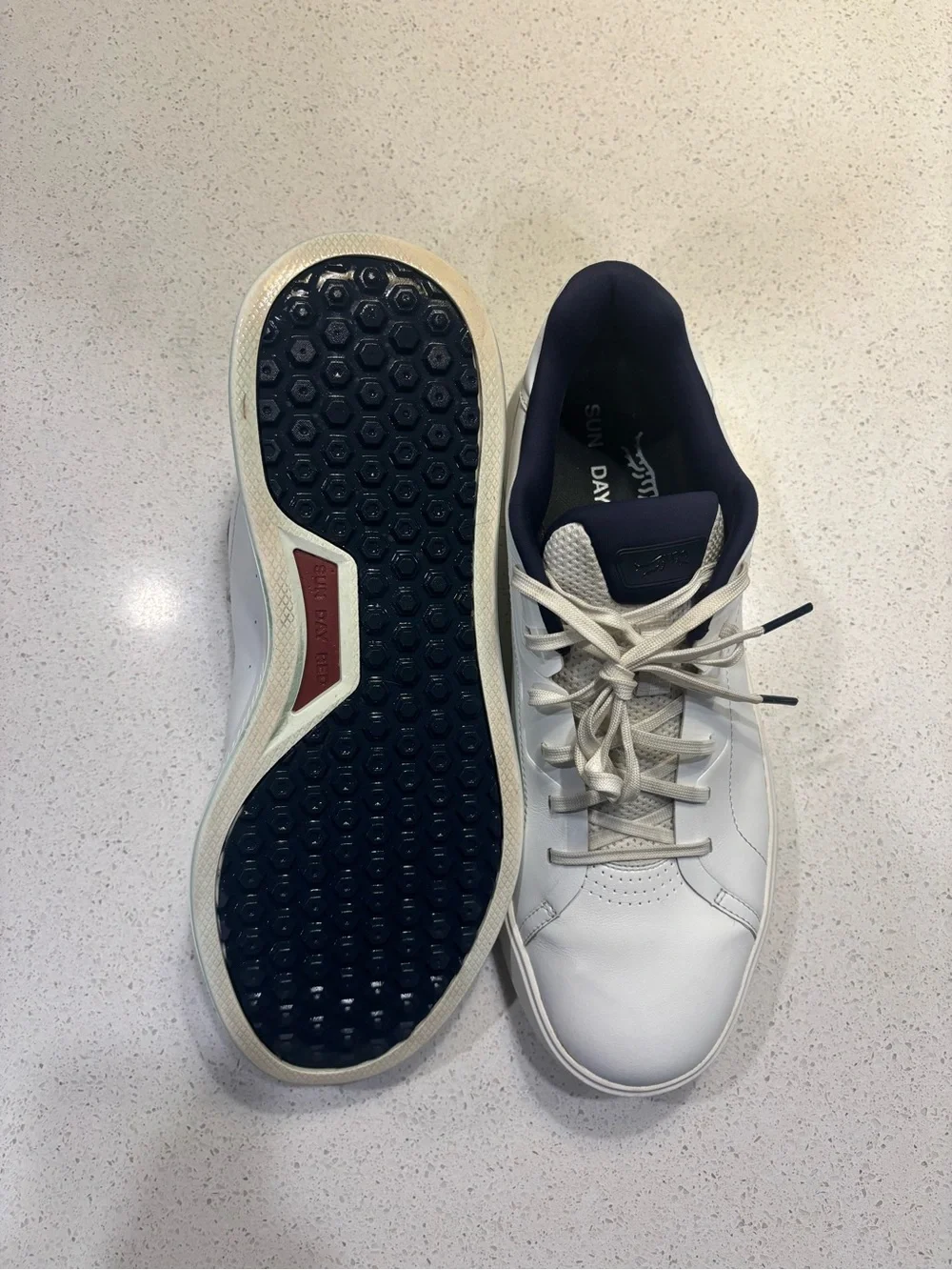 Men's White Athletic Sneakers with Navy Trim - Casual Comfort - Picture 2 of 6